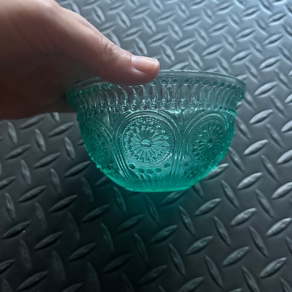 Vintage Pioneer Woman Turquoise Glass Teal Fruit Dessert Prep Bowl Adeline 13oz - Picture 2 of 7